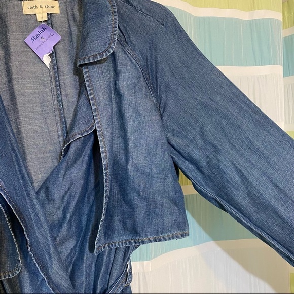 NWT cloth & stone Chambray Denim Trench Coat Jacket Sz Small - Picture 4 of 11